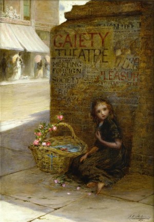 A little girl selling flowers